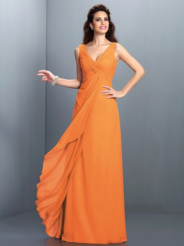 Gorgeous Straps Pleats Sleeveless Long Chiffon Bridesmaid Prom Dress-ballbellauk