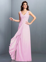 Gorgeous Straps Pleats Sleeveless Long Chiffon Bridesmaid Prom Dress-ballbellauk