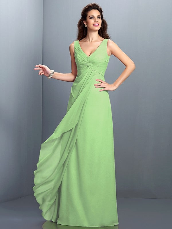 Gorgeous Straps Pleats Sleeveless Long Chiffon Bridesmaid Prom Dress-ballbellauk