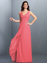 Gorgeous Straps Pleats Sleeveless Long Chiffon Bridesmaid Prom Dress-ballbellauk