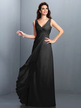 Gorgeous Straps Pleats Sleeveless Long Chiffon Bridesmaid Prom Dress-ballbellauk