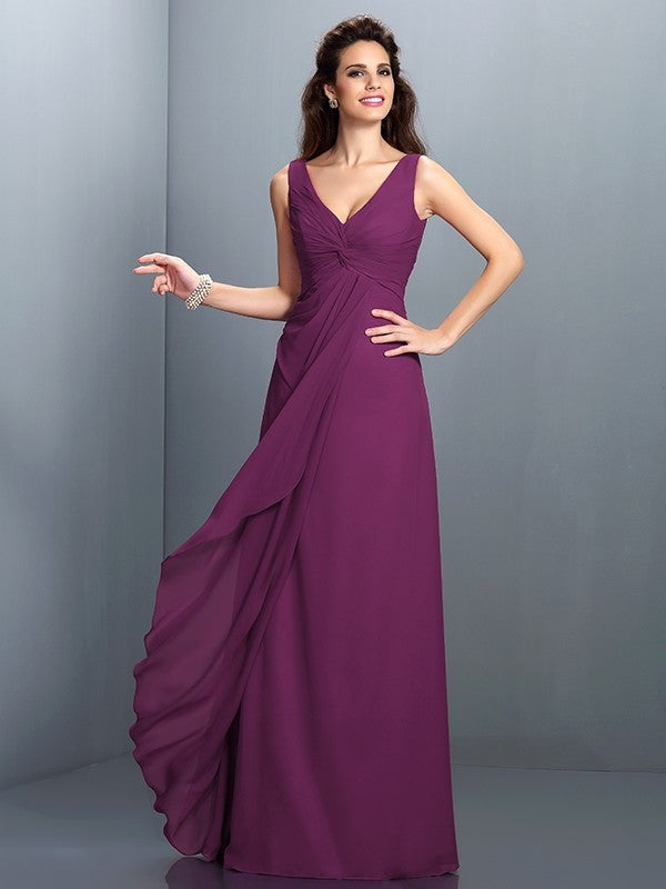 Gorgeous Straps Pleats Sleeveless Long Chiffon Bridesmaid Prom Dress-ballbellauk