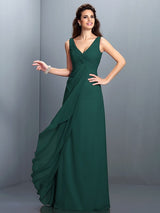 Gorgeous Straps Pleats Sleeveless Long Chiffon Bridesmaid Prom Dress-ballbellauk