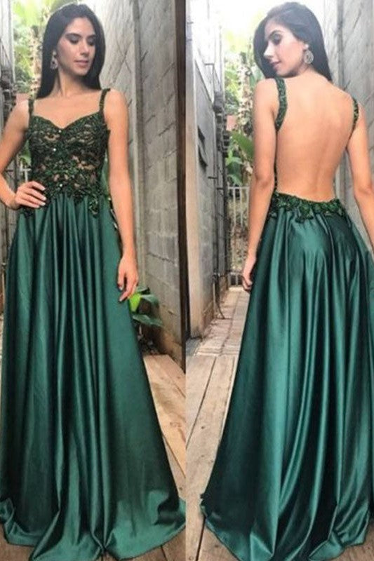 Gorgeous Straps Sleeveless Long With Appliques Prom Dress Long Online-ballbellauk