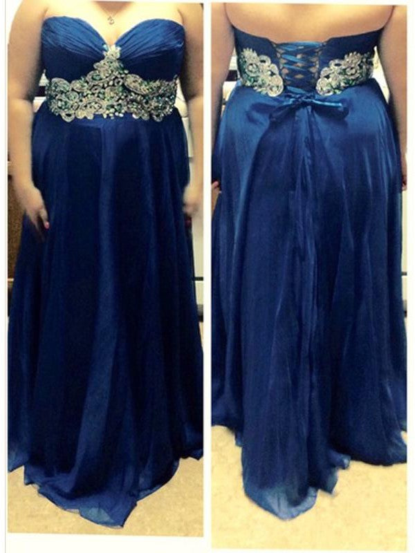 Gorgeous Sweetheart Beading Sleeveless Long Chiffon Plus Size Prom Dress-ballbellauk