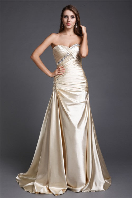 Gorgeous Sweetheart Beading Sleeveless Long Elastic Woven Elegant Evening Dress-ballbellauk