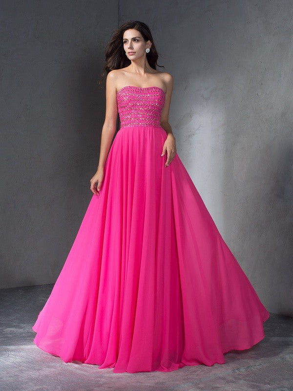 Gorgeous Sweetheart Beading Sleeveless Long Evening Dress Chiffon-ballbellauk