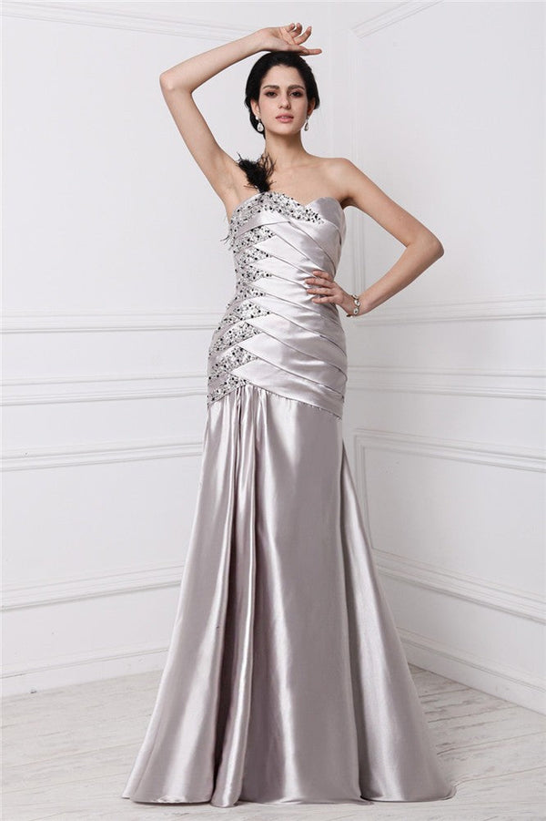 Gorgeous Sweetheart Beading Sleeveless Pleats Long Elastic Woven Elegant Evening Dress-ballbellauk