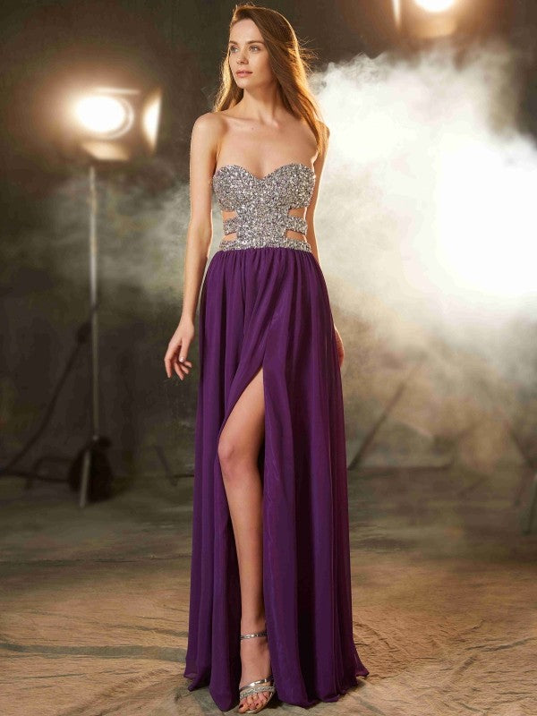 Gorgeous Sweetheart Crystal Sleeveless Long Evening Dress Chiffon-ballbellauk