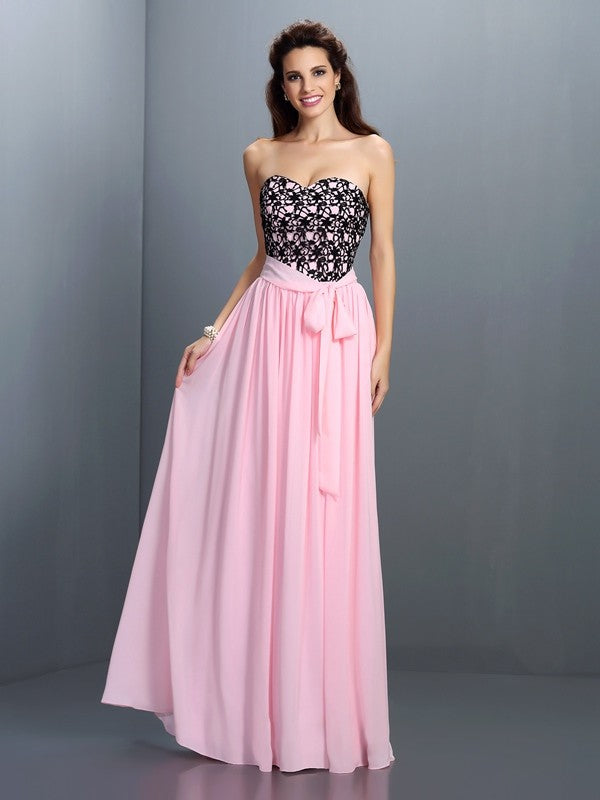 Gorgeous Sweetheart Lace Sleeveless Long Evening Dress Chiffon-ballbellauk