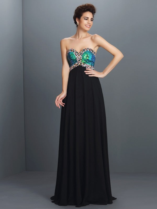 Gorgeous Sweetheart Paillette Sleeveless Long Evening Dress Chiffon-ballbellauk