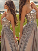 Gorgeous Sweetheart Sleeveless Chiffon Beading Long Prom Dress-ballbellauk