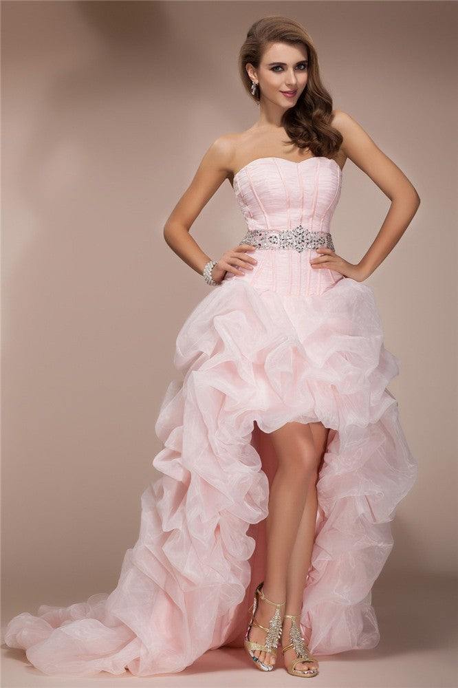 Gorgeous Sweetheart Sleeveless Hi-Lo Beading Evening Dress-ballbellauk