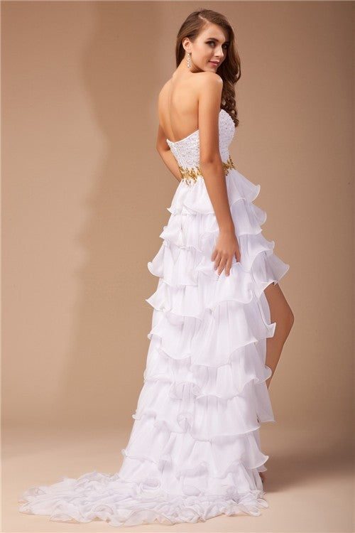 Gorgeous Sweetheart Sleeveless Hi-Lo Beading Evening Dress Chiffon-ballbellauk