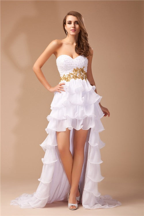 Gorgeous Sweetheart Sleeveless Hi-Lo Beading Evening Dress Chiffon-ballbellauk