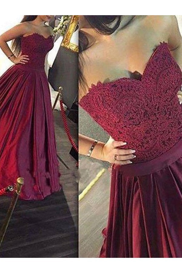 Gorgeous Sweetheart Sleeveless Lace Satin Long Prom Dress-ballbellauk