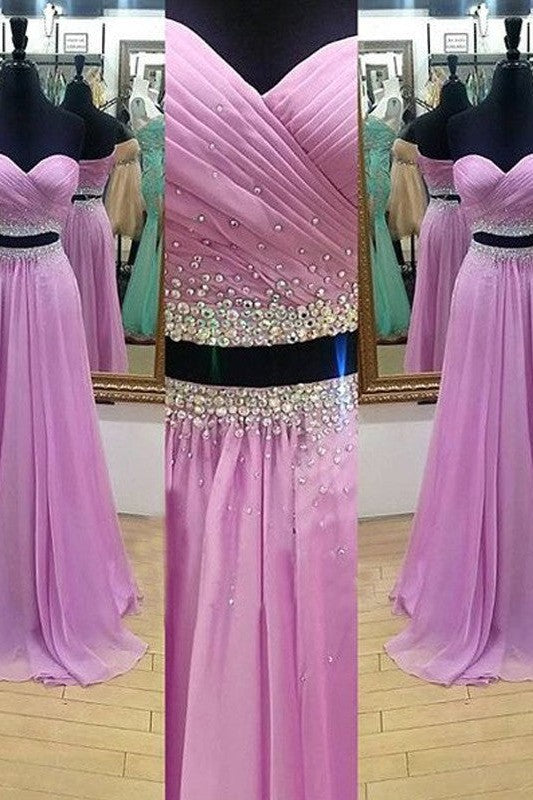 Gorgeous Sweetheart Sleeveless Long Beading Chiffon Two Piece Prom Dress-ballbellauk