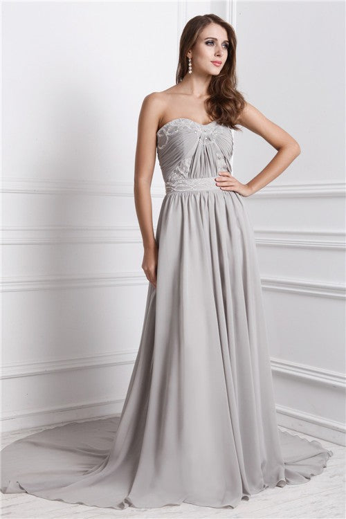 Gorgeous Sweetheart Sleeveless Long Beading Evening Dress Chiffon-ballbellauk