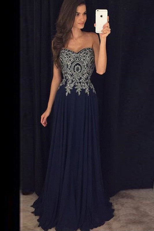 Gorgeous Sweetheart Sleeveless Long Chiffon With Appliques Prom Dress-ballbellauk