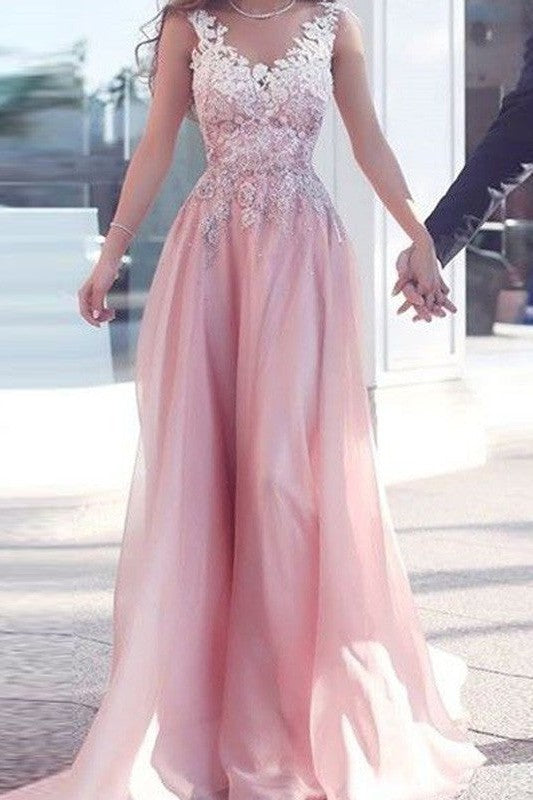 Gorgeous Sweetheart Sleeveless Long With Appliques Evening Dress Chiffon-ballbellauk