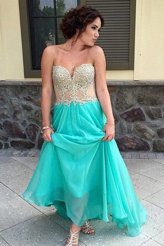 Gorgeous Sweetheart Sleeveless Long With Appliques Evening Dress Chiffon-ballbellauk