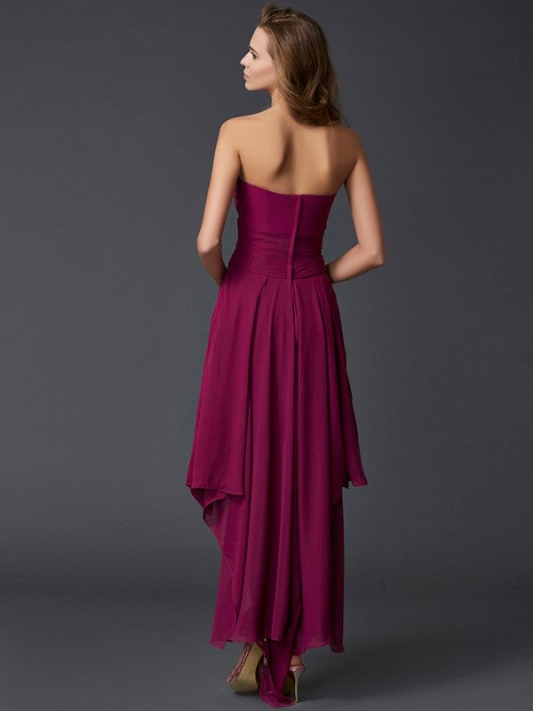 Gorgeous Sweetheart Sleeveless Pleats Hi-Lo Evening Dress Chiffon-ballbellauk