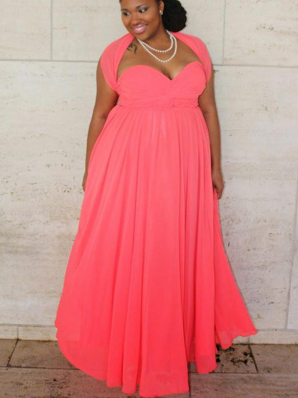 Gorgeous Sweetheart Sleeveless Ruched Long Chiffon Plus Size Prom Dress-ballbellauk