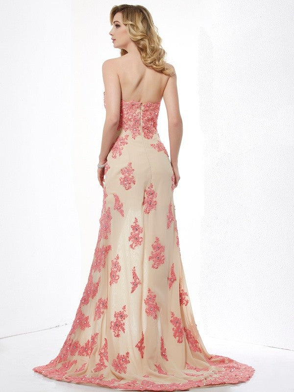 Gorgeous Sweetheart Sleeveless With Appliques Hi-Lo Lace Prom Dress-ballbellauk