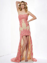 Gorgeous Sweetheart Sleeveless With Appliques Hi-Lo Lace Prom Dress-ballbellauk