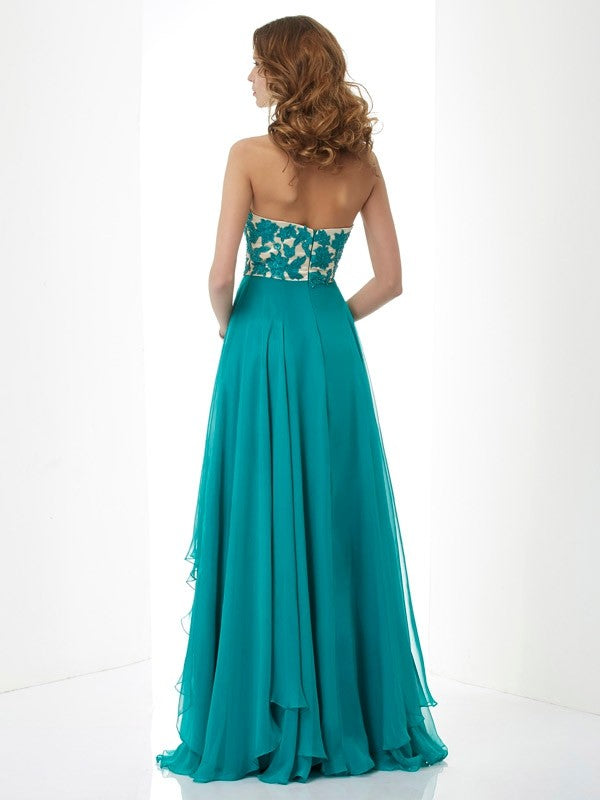 Gorgeous Sweetheart Sleeveless With Appliques Long Evening Dress Chiffon-ballbellauk