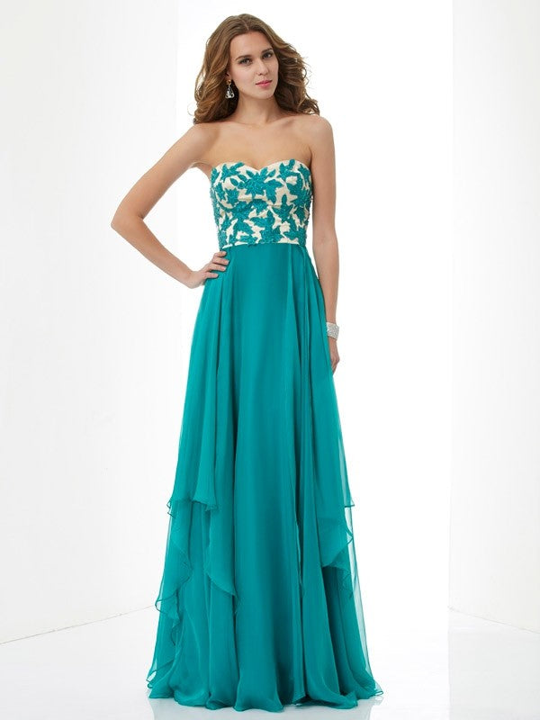 Gorgeous Sweetheart Sleeveless With Appliques Long Evening Dress Chiffon-ballbellauk