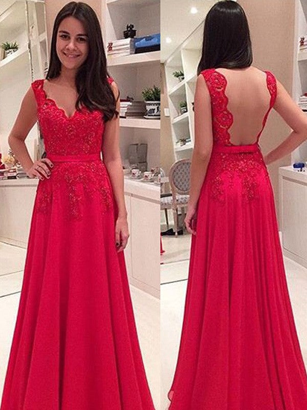 Gorgeous Sweetheart Sleeveless With Appliques Long Evening Dress Chiffon-ballbellauk