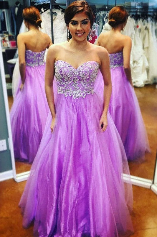 Gorgeous Sweetheart Sleeveless With Appliques Long Tulle Prom Dress-ballbellauk