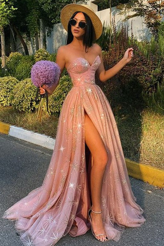 Gorgeous Sweetheart With Appliques Sleeveless Tulle Prom Dress-ballbellauk