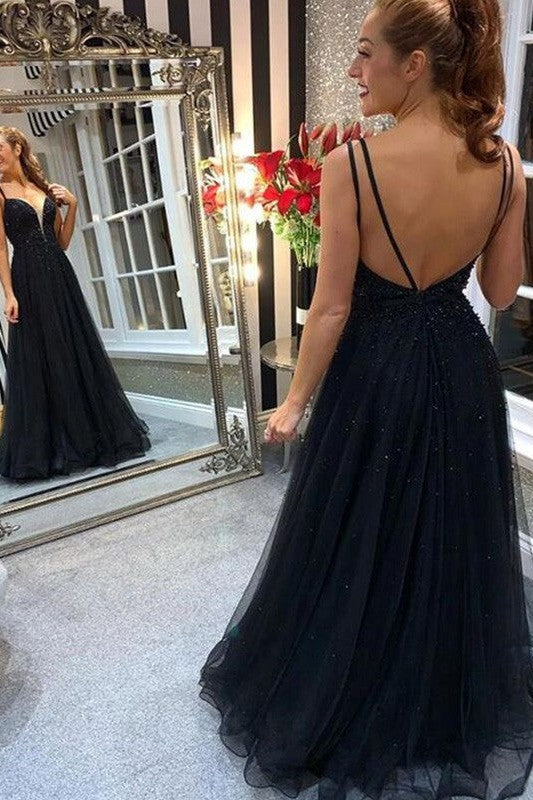 Gorgeous Tulle Beading Long Sleeveless Prom Dress-ballbellauk