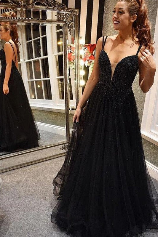 Gorgeous Tulle Beading Long Sleeveless Prom Dress-ballbellauk