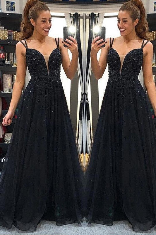 Gorgeous Tulle Beading Long Sleeveless Prom Dress-ballbellauk