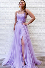 Gorgeous Tulle Lace Spaghetti-Straps Sleeveless Prom Dress-ballbellauk