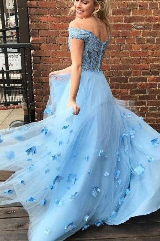 Gorgeous Tulle Off-the-Shoulder With Appliques Sleeveless Long Prom Dress-ballbellauk