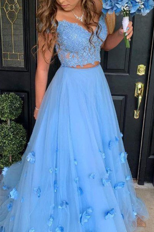 Gorgeous Tulle Off-the-Shoulder With Appliques Sleeveless Long Prom Dress-ballbellauk