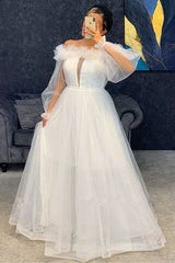 Gorgeous Tulle Ruffles Off-the-Shoulder Long Sleeves Long Prom Dress-ballbellauk