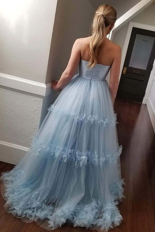 Gorgeous Tulle Ruffles Strapless Sleeveless Prom Dress-ballbellauk