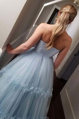 Gorgeous Tulle Ruffles Strapless Sleeveless Prom Dress-ballbellauk