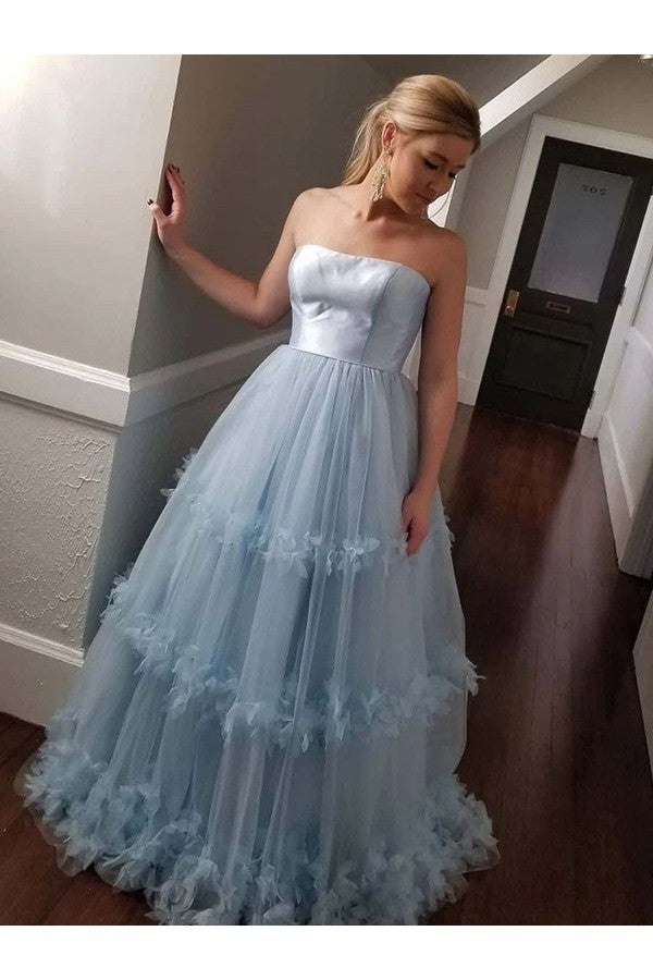 Gorgeous Tulle Ruffles Strapless Sleeveless Prom Dress-ballbellauk