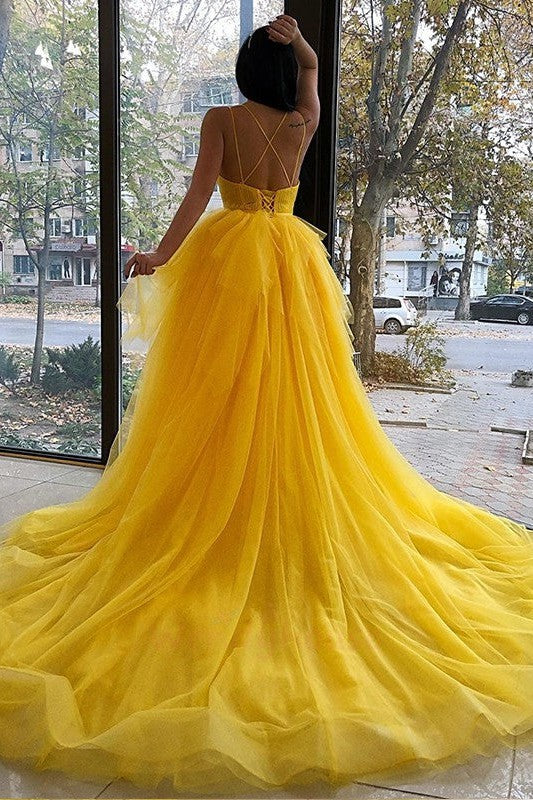 Gorgeous Tulle Ruffles V-neck Sleeveless Asymmetrical Prom Dress-ballbellauk