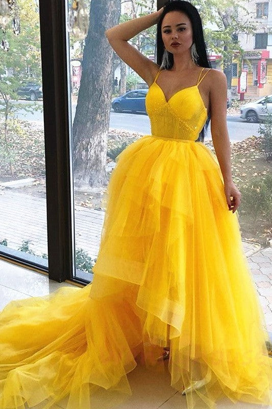 Gorgeous Tulle Ruffles V-neck Sleeveless Asymmetrical Prom Dress-ballbellauk