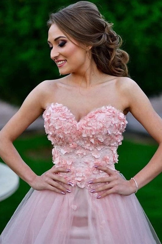 Gorgeous Tulle Sweetheart Sleeveless Hand-Made Flower Prom Dress-ballbellauk