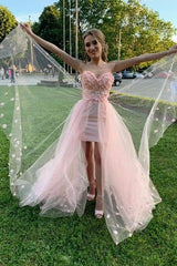 Gorgeous Tulle Sweetheart Sleeveless Hand-Made Flower Prom Dress-ballbellauk