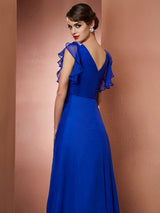 Gorgeous V-neck Beading Sleeveless Hi-Lo Evening Dress Chiffon-ballbellauk