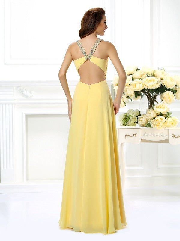 Gorgeous V-neck Beading Sleeveless Long Evening Dress Chiffon-ballbellauk